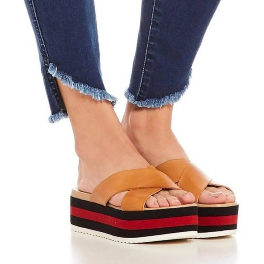 Steve Madden Tan Leather Asher Platform Slide Sandals